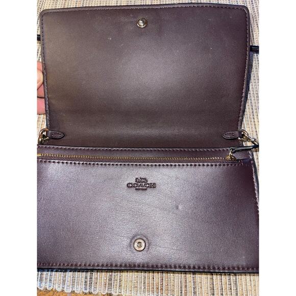 Coach Anna Foldover Crossbody Clutch w/Leopard Print‎ Gold Bright Poppy - Picture 2 of 11